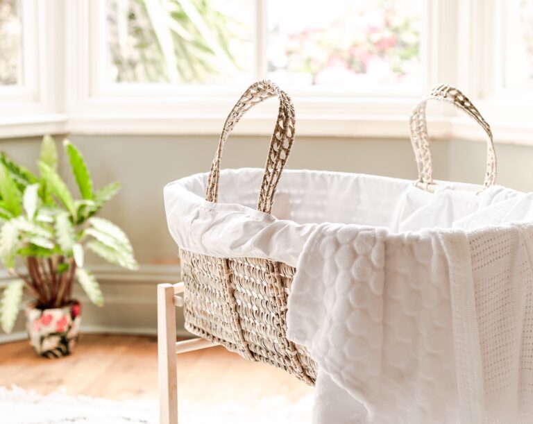 A crib in a light room